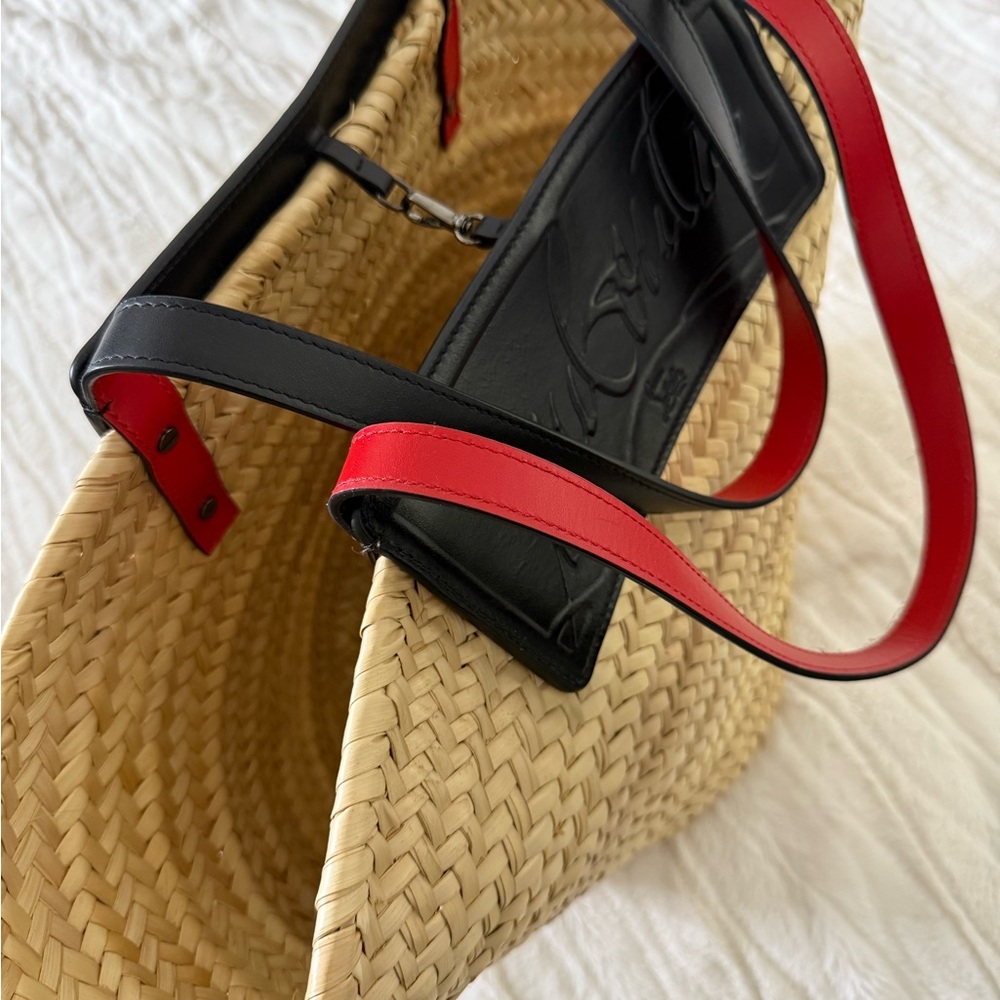 Christian Louboutin Red and Black Leather Strap large Woven Tote